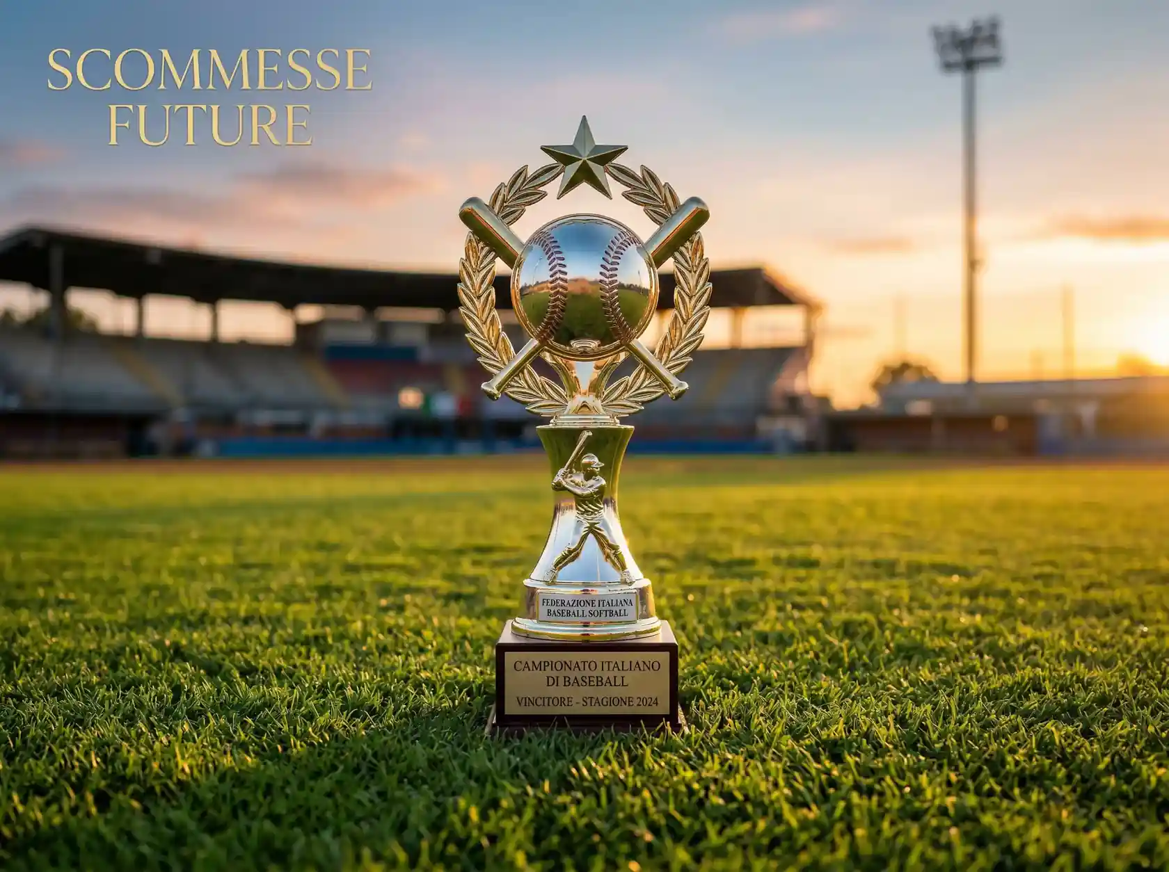 Trofeo della World Series esposto su un campo da baseball