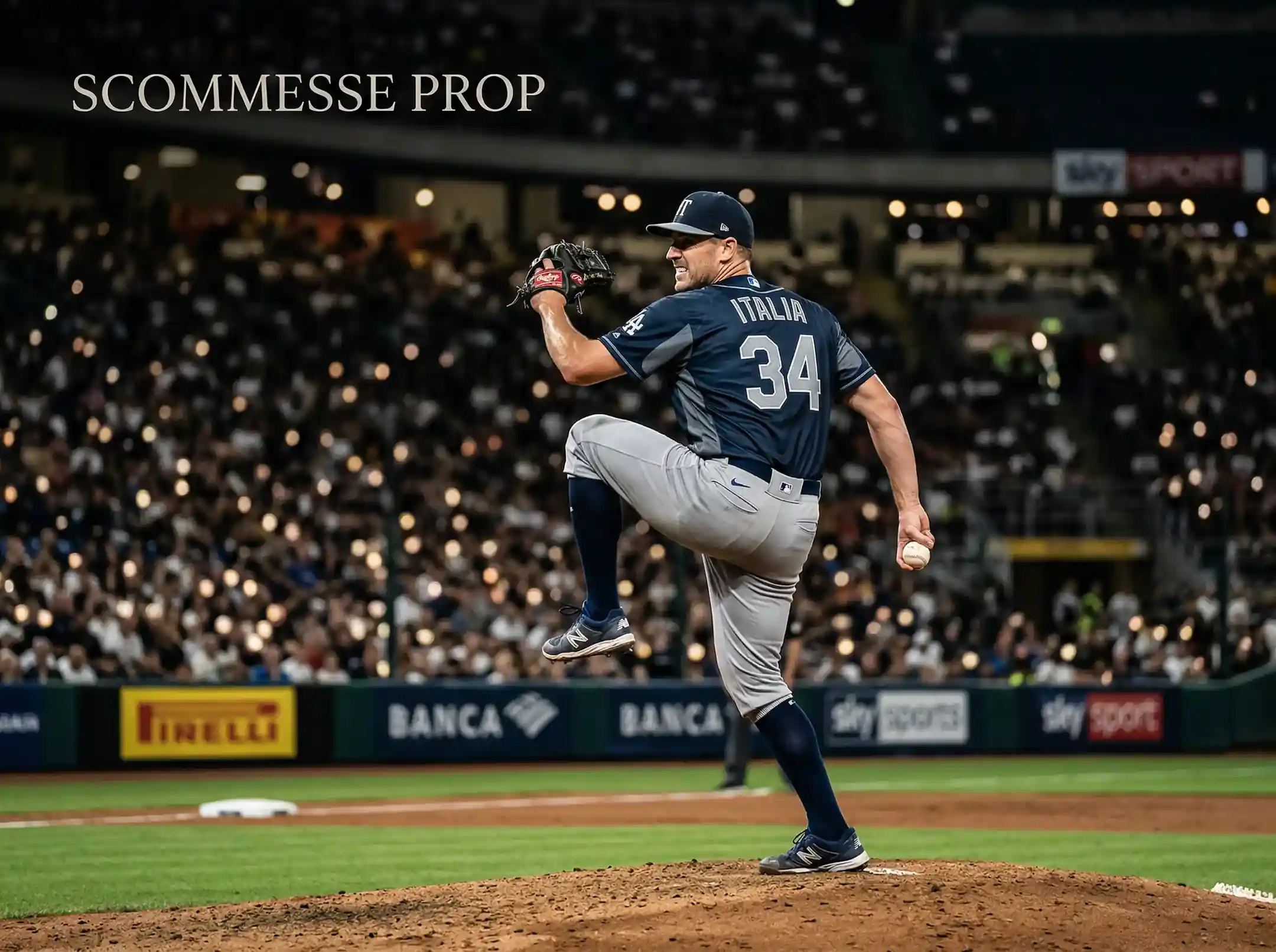 Lanciatore di baseball in fase di lancio visto dal monte di lancio