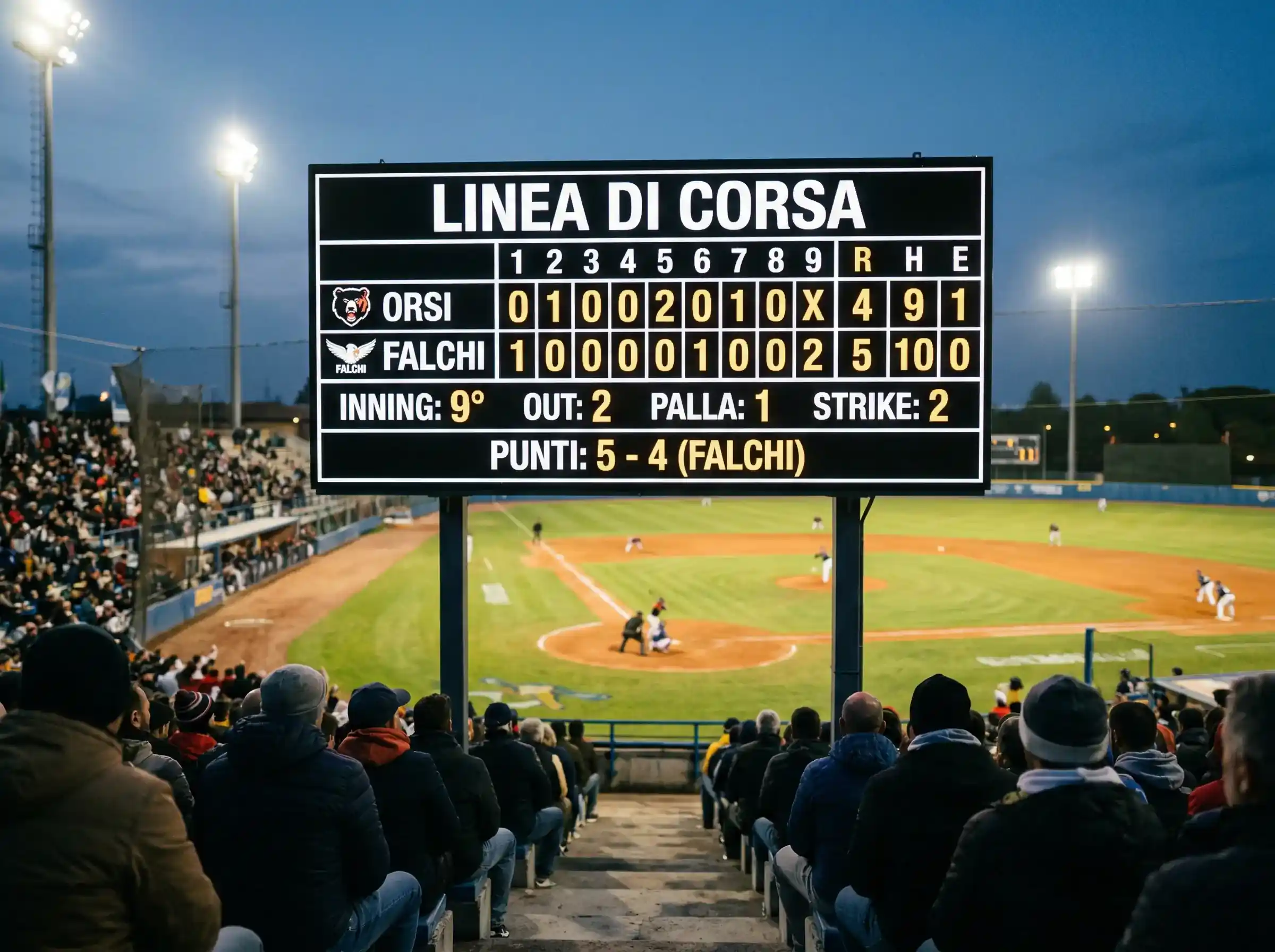 Tabellone segnapunti di una partita di baseball con punteggio ravvicinato